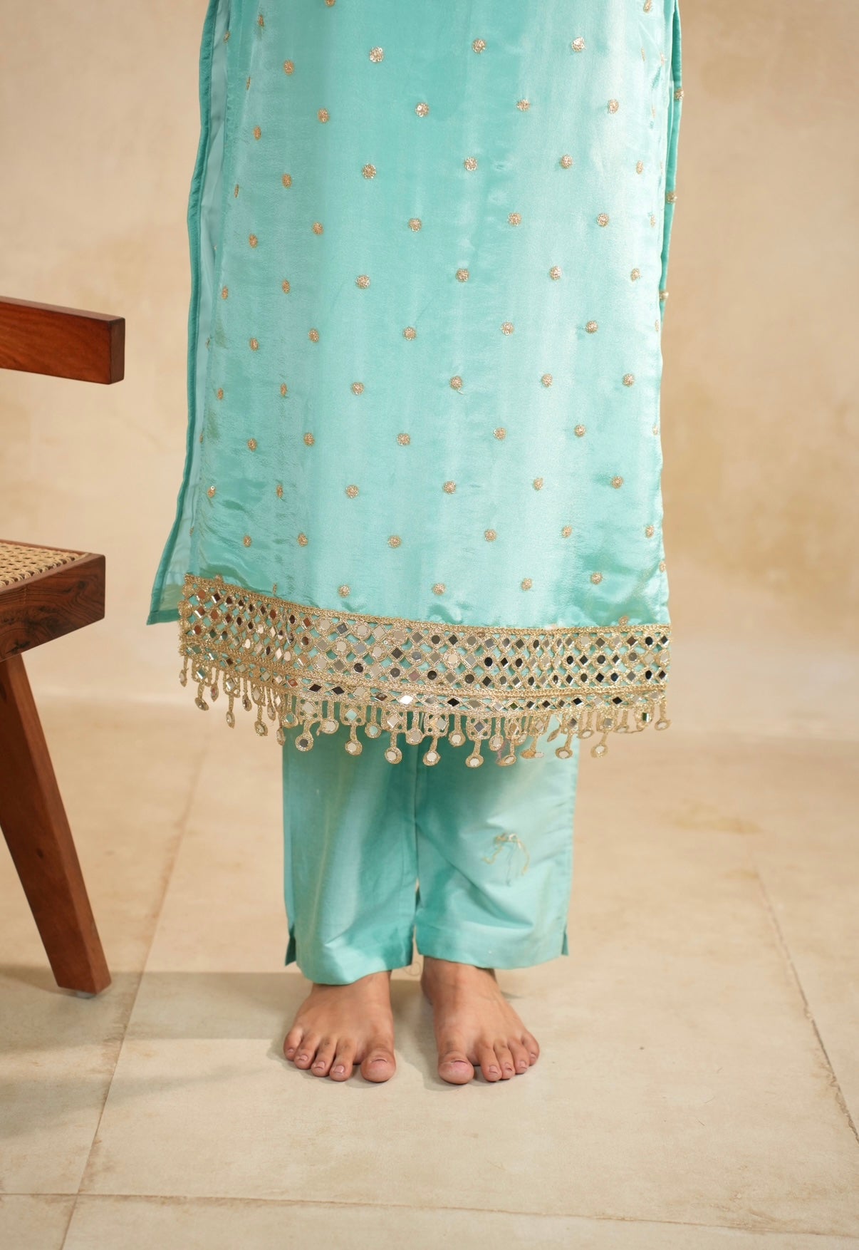 Aqua Radiance Mirror Embellished Kurta Set