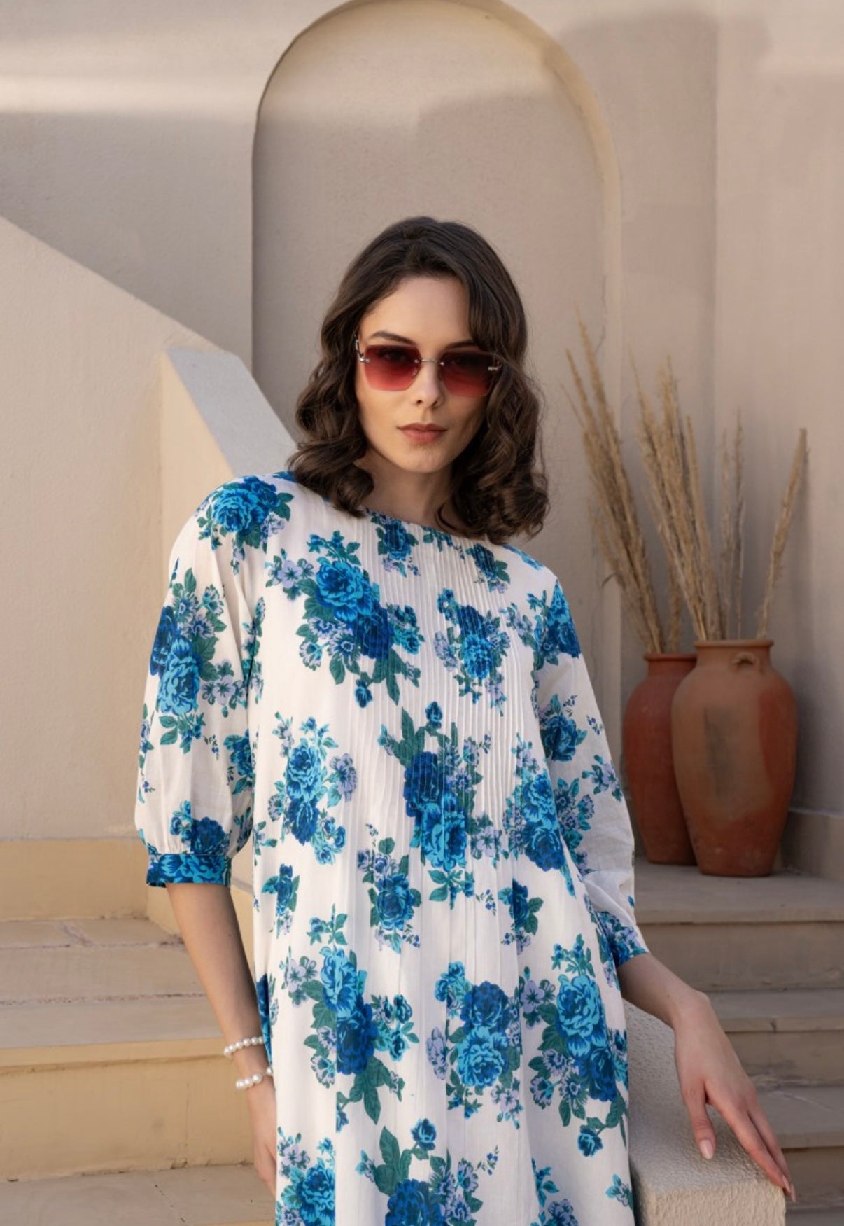 Blue Petal Charm Cotton Kurta Set