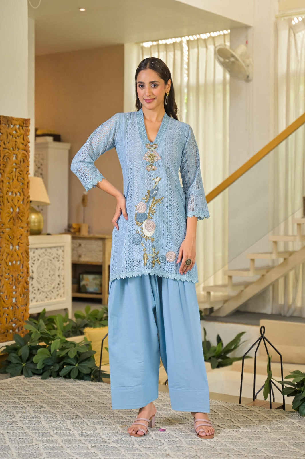 Aqua bloom lace farashi set