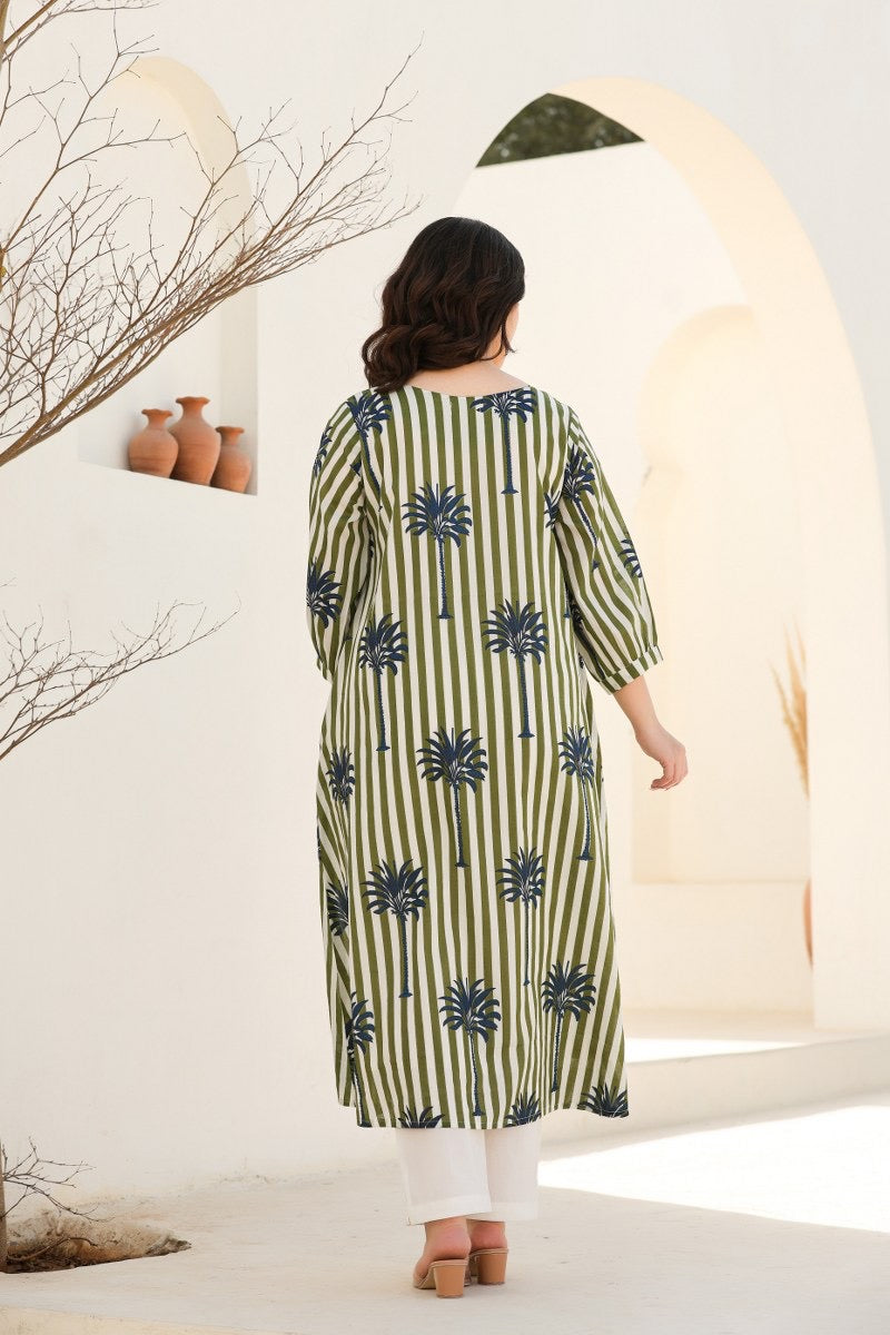 Tropical Floral Green Cotton Kurta Set