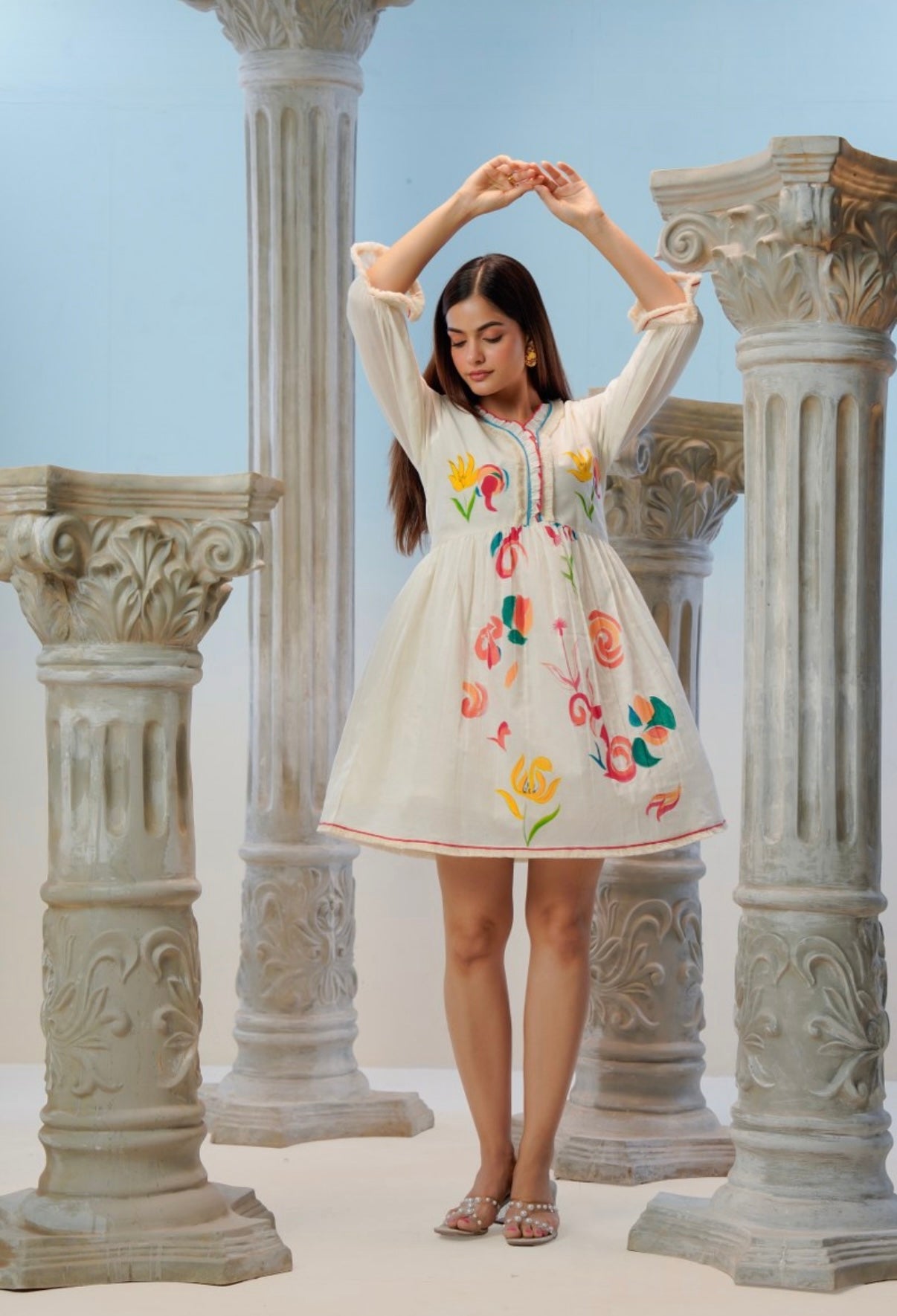 Rangriti Handpainted Ivory Cotton Dress