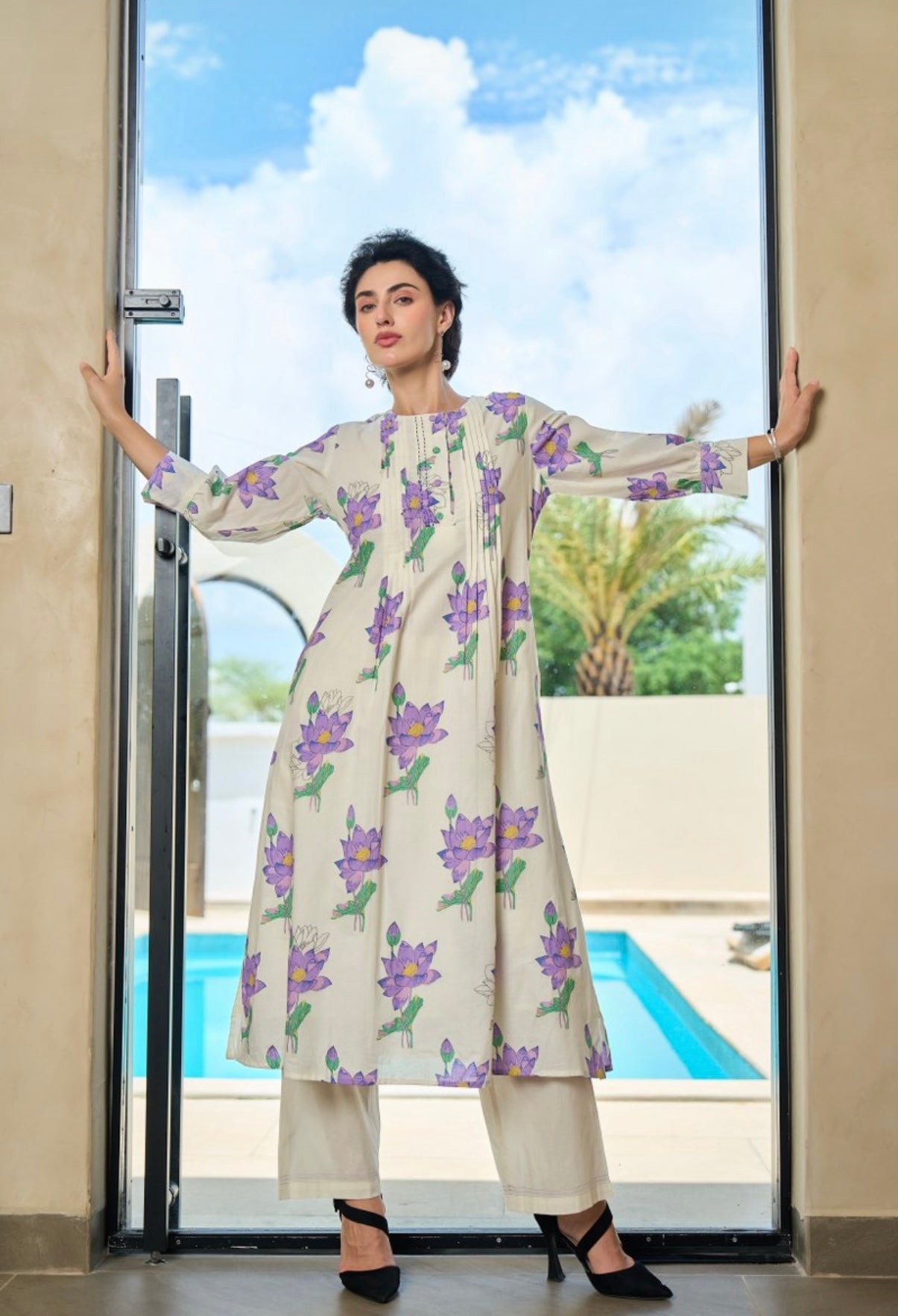 Lavender Lotus Grace Cotton Kurta Set