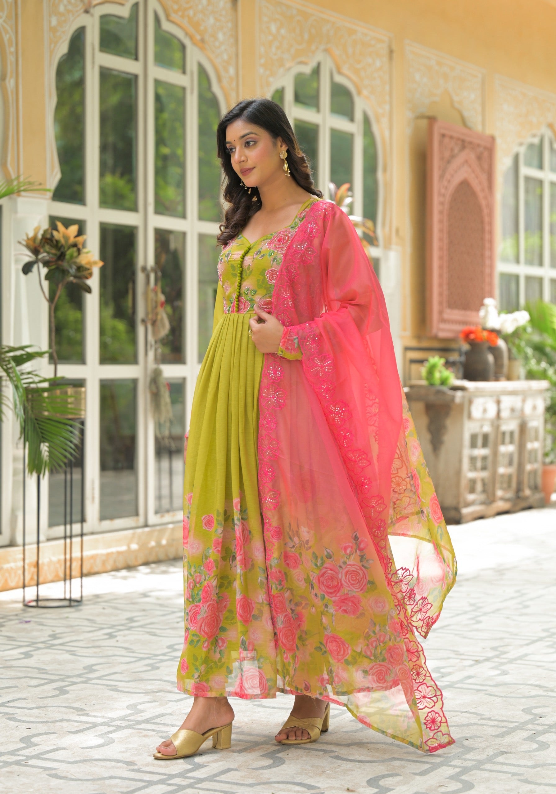 Floral Dahabi Anarkali Suit Set