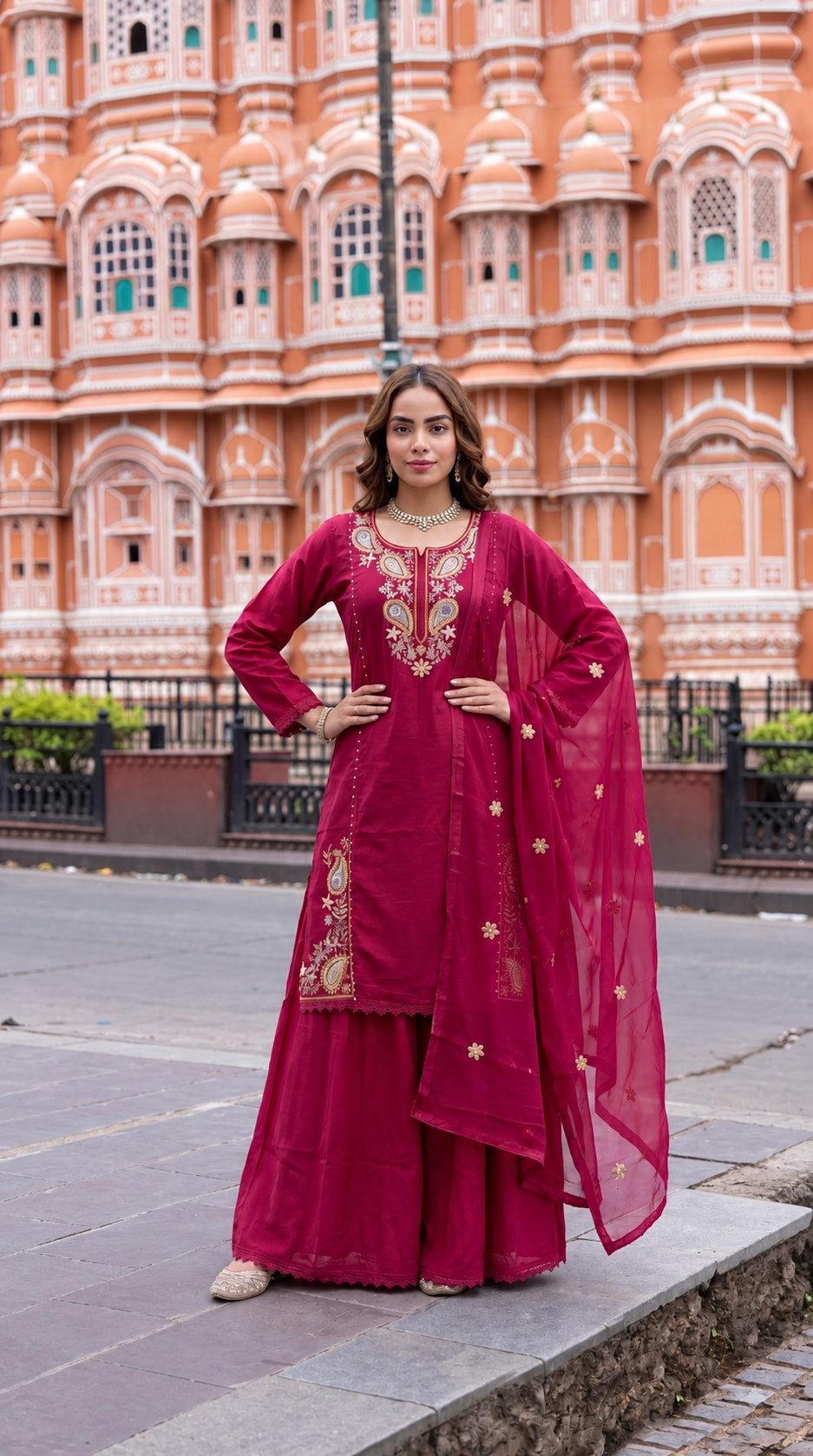 Crimson gulab embroidered sharara set