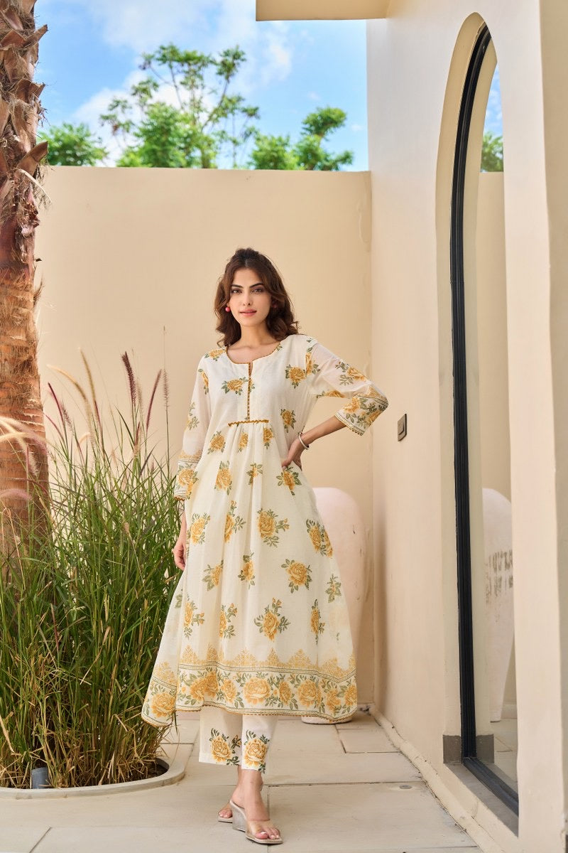 Sunlit Rose Printed Kurta Set