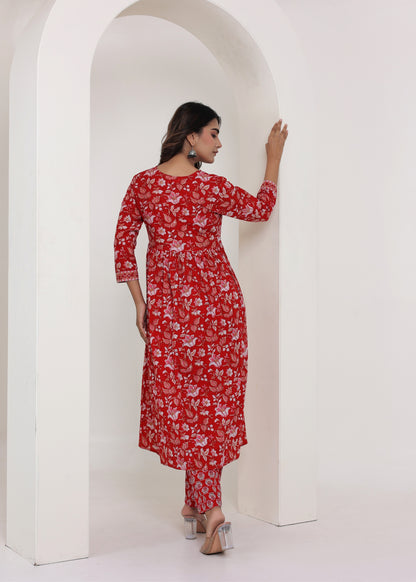 Aliya Cut in Red floral print