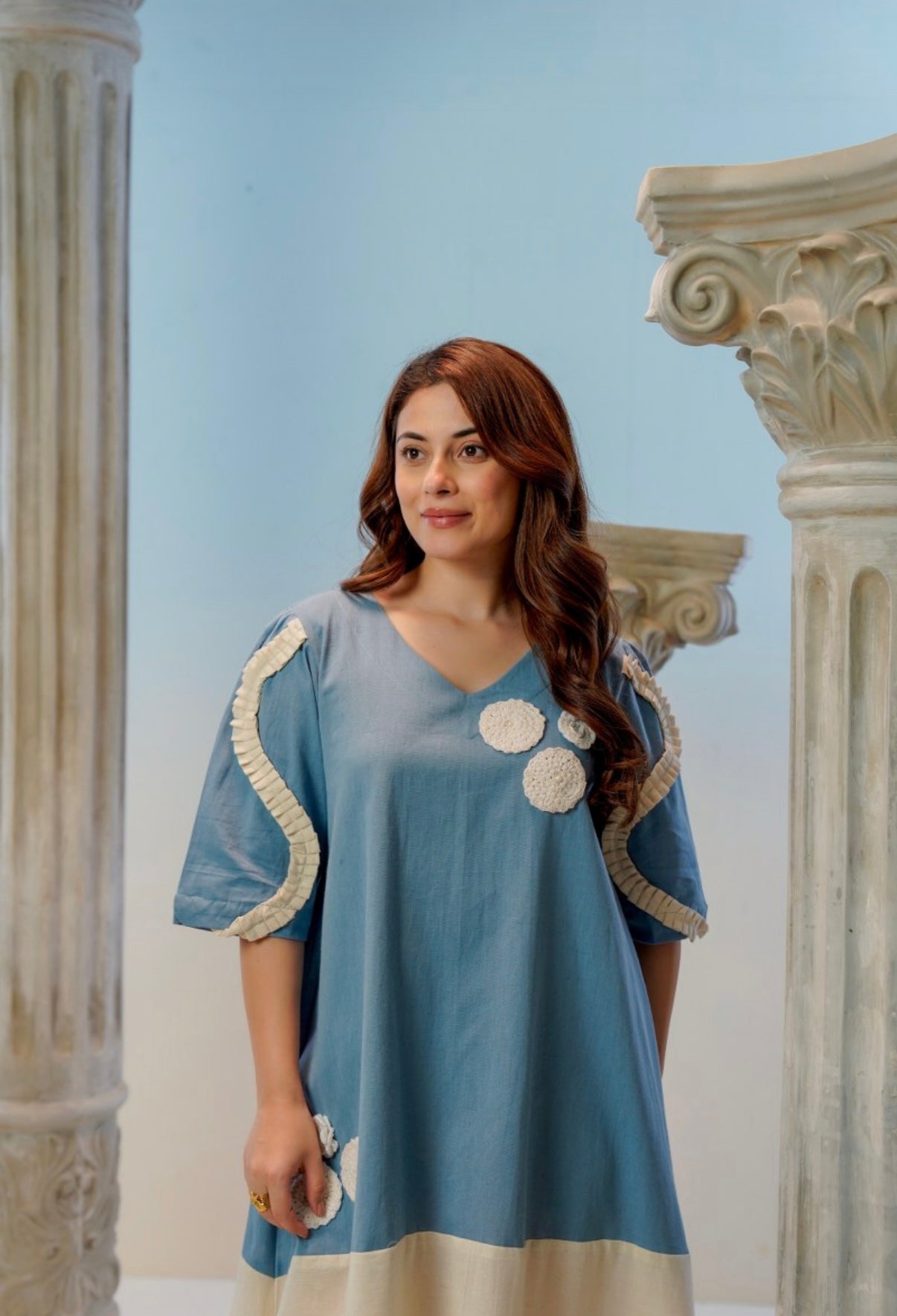 Aaranya Blue Appliqué Cotton Dress