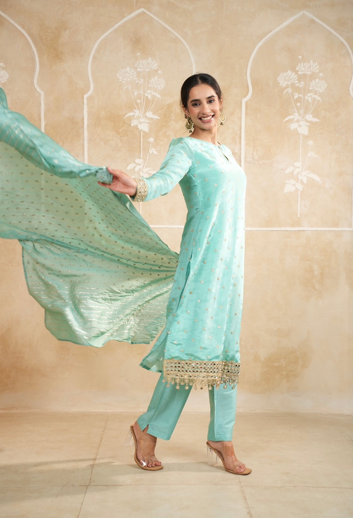 Aqua Radiance Mirror Embellished Kurta Set