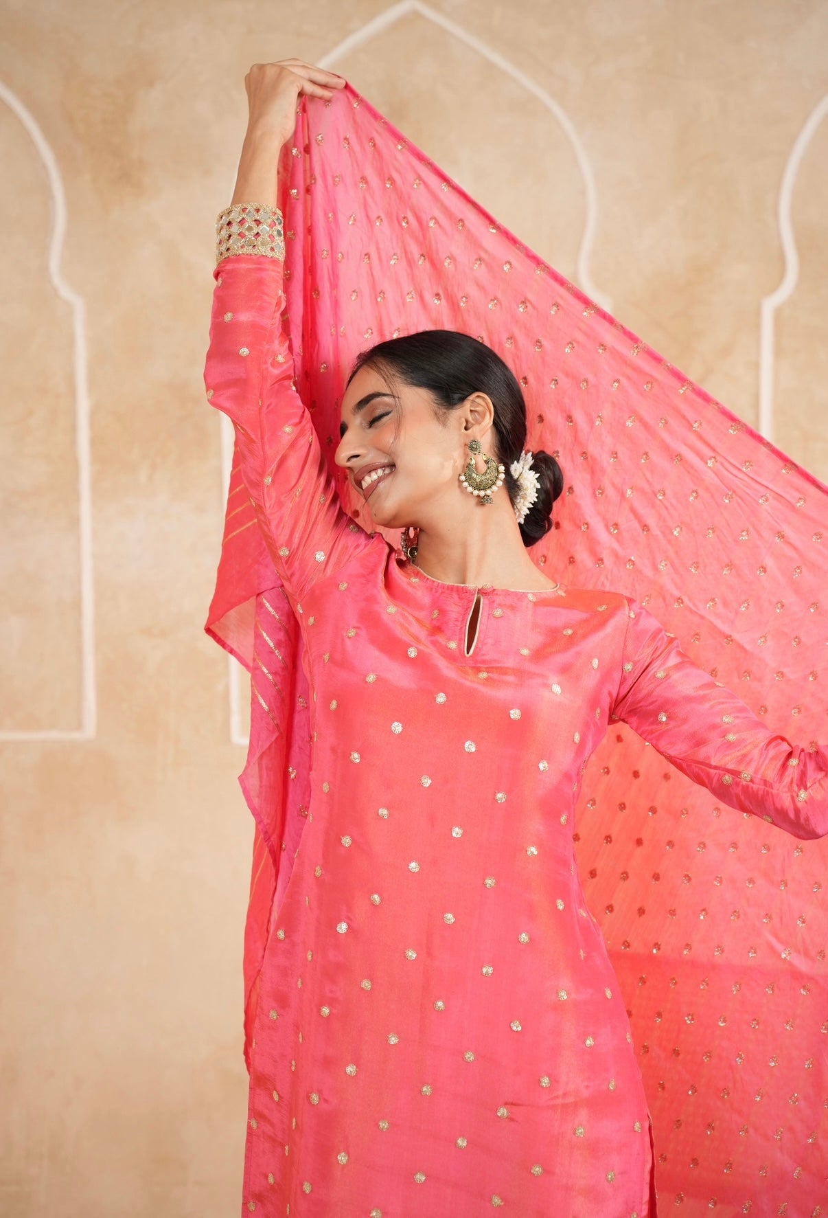 Rose Blush Radiance Mirror Embellished Kurta Set