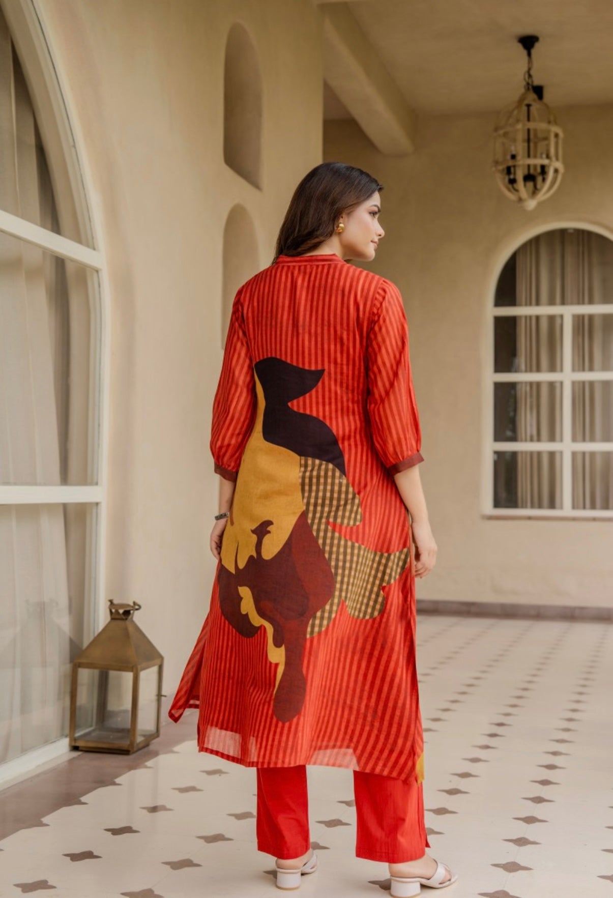 Crimson Terra Abstract Cotton Kurta Set