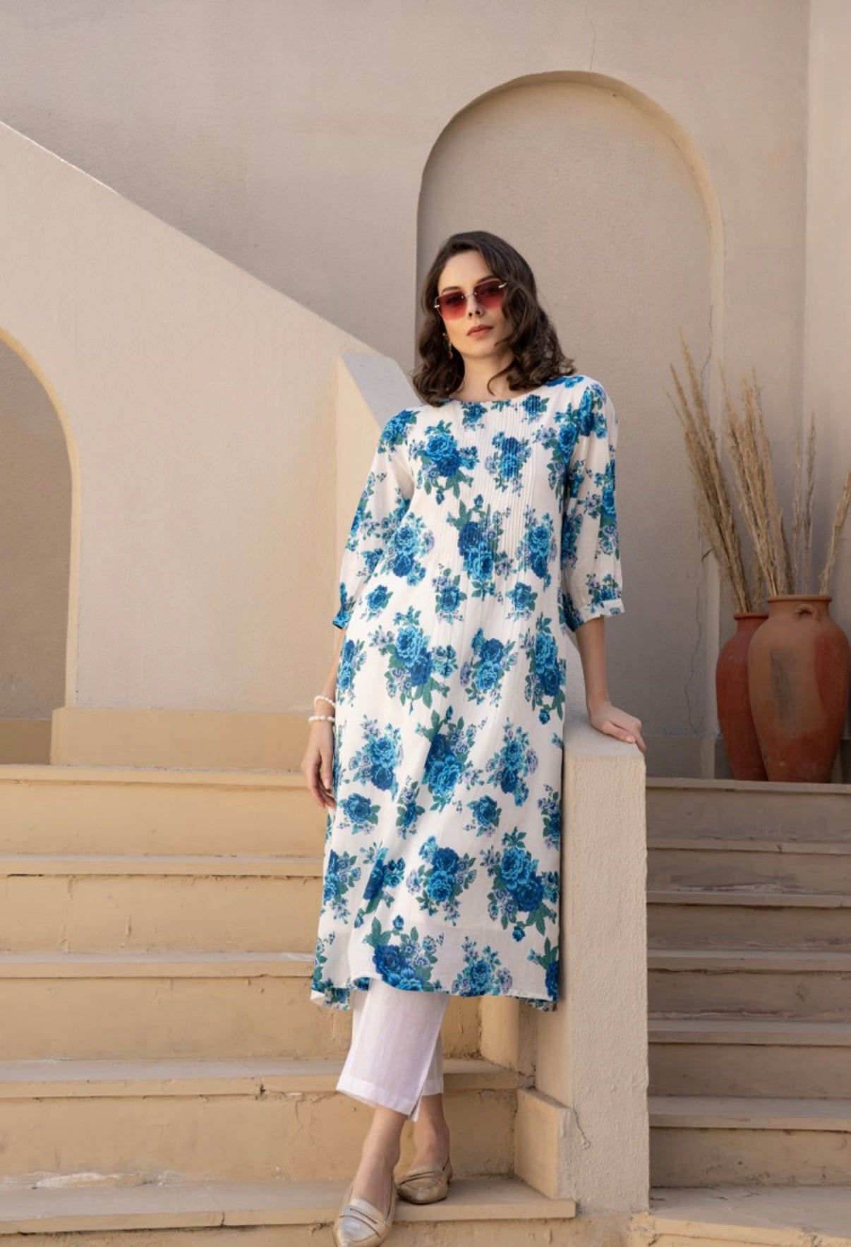 Blue Petal Charm Cotton Kurta Set