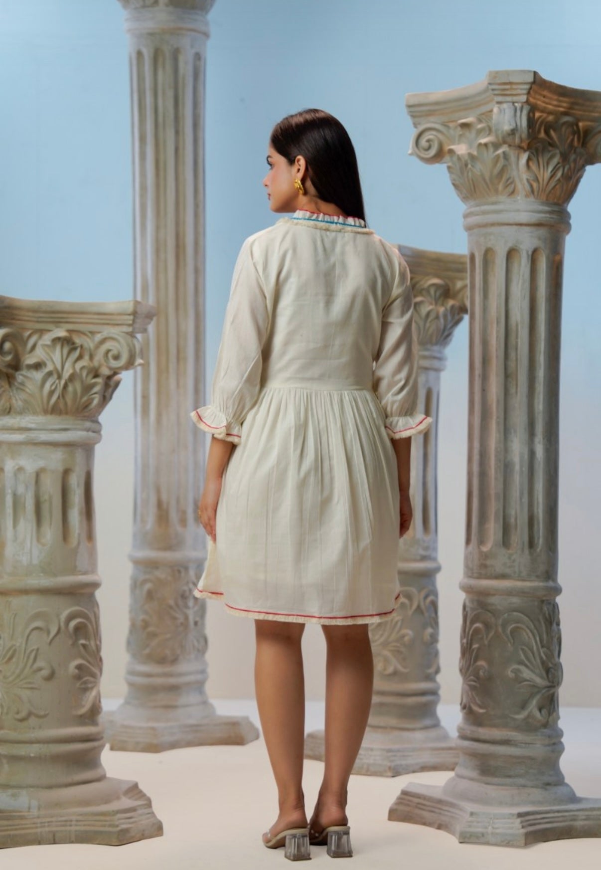 Rangriti Handpainted Ivory Cotton Dress