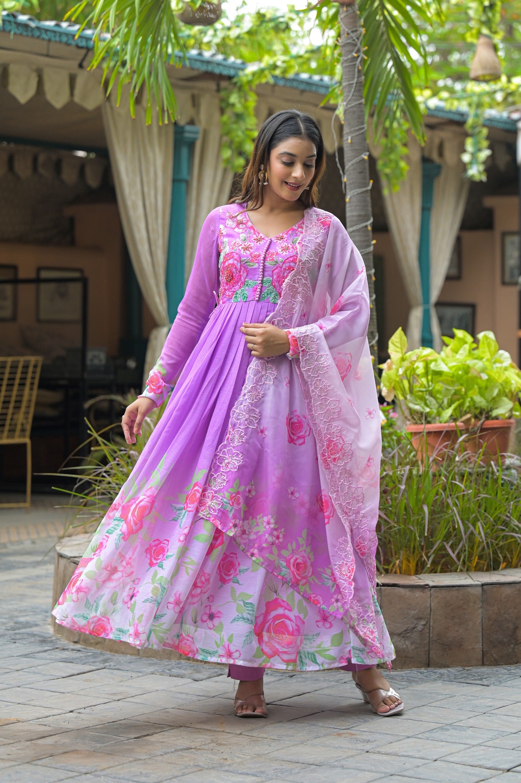 Levender Ombre Embroidered Anarkali Suit Set
