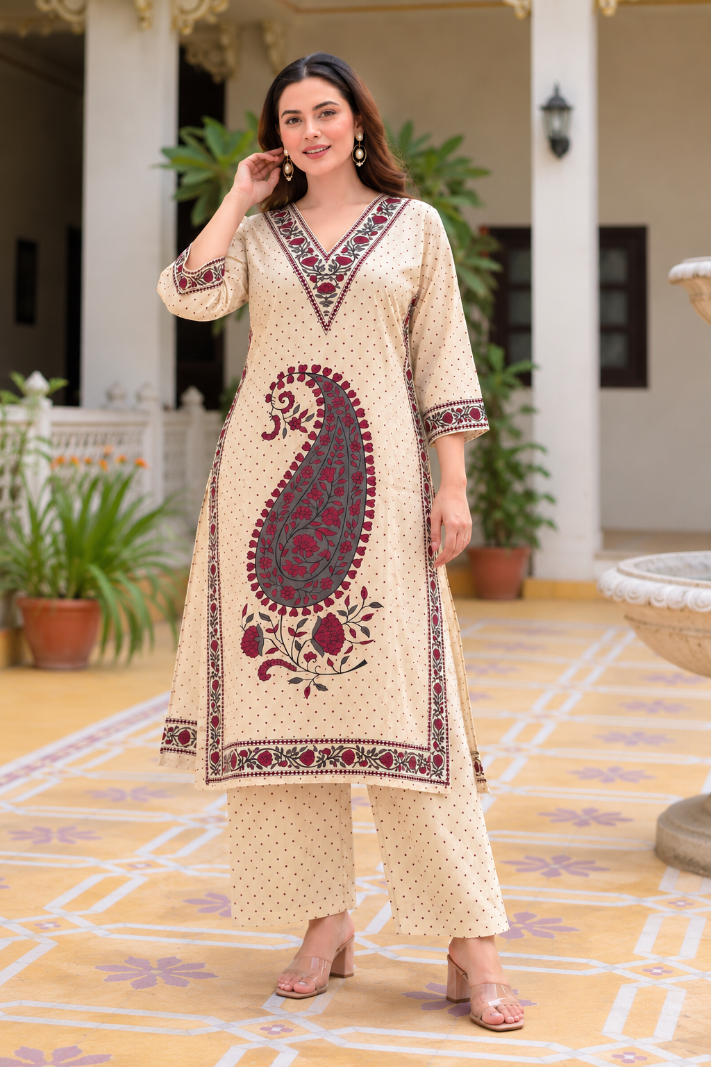 Noor-e-paisley ivory kurta set