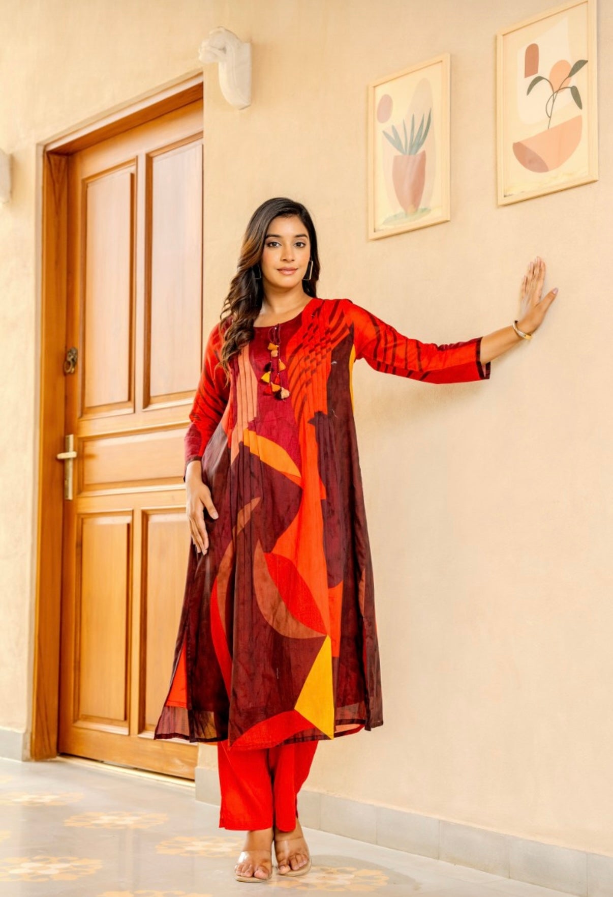 Crimson Ember Printed Cotton Kurta Set