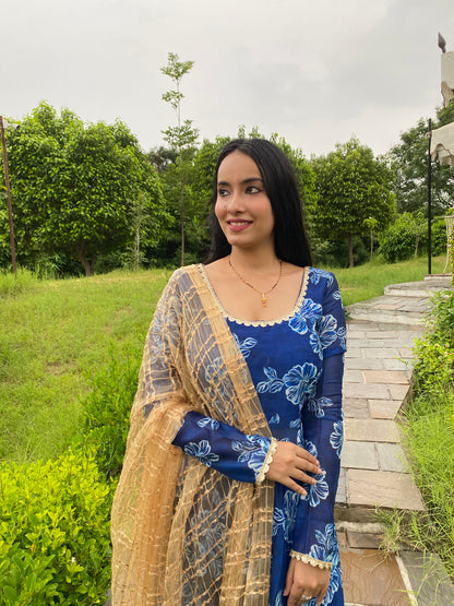 Dreamy blue floral Anarkali suit set 