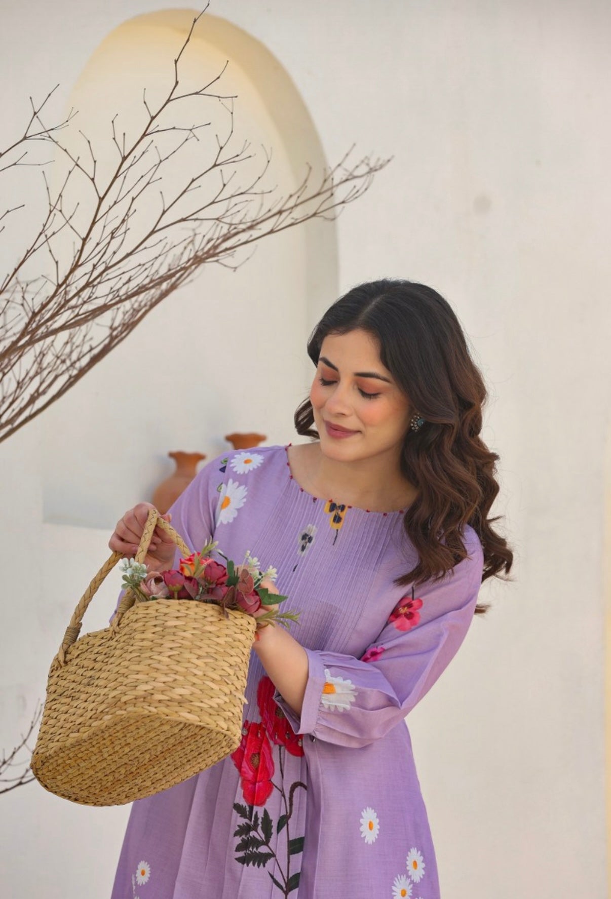 Floral Lavender Bloom Cotton Kurta Set Summer Ethnic Wear