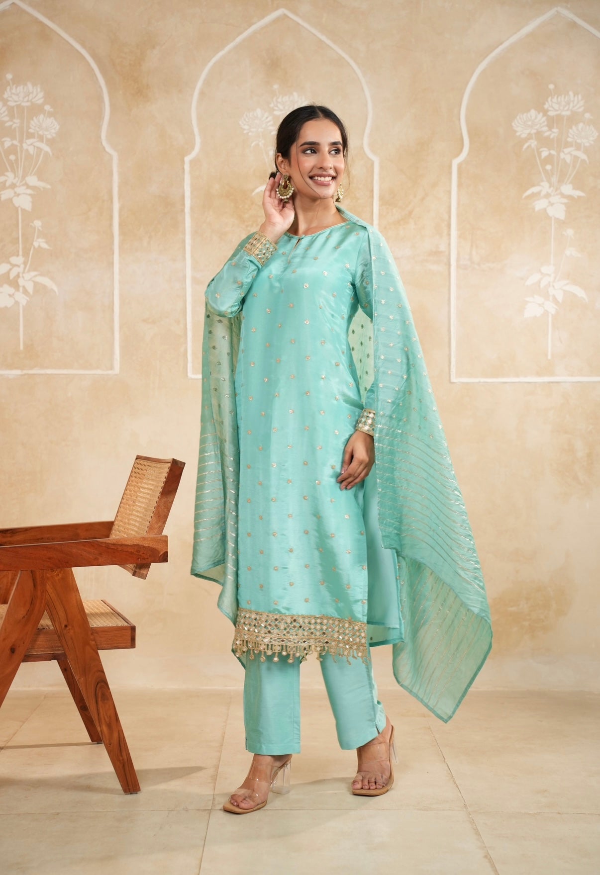 Aqua Radiance Mirror Embellished Kurta Set
