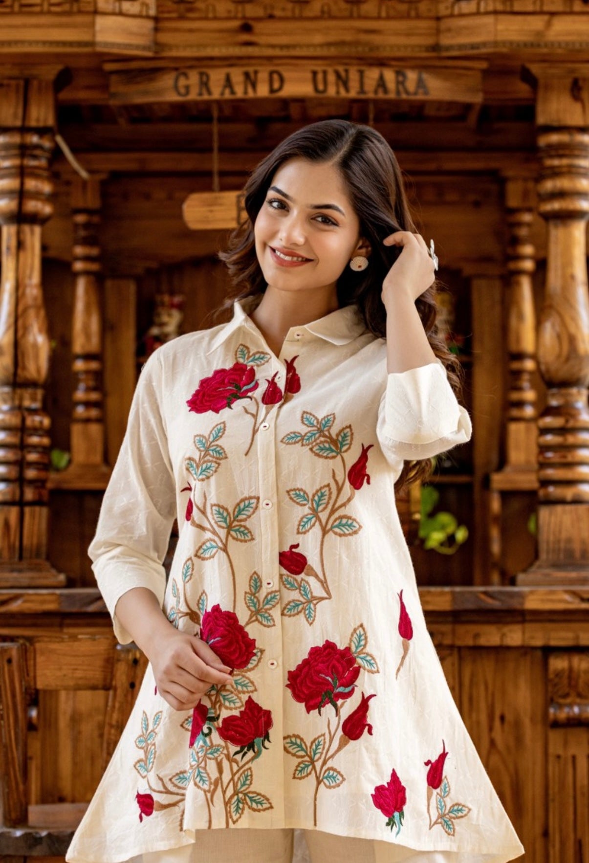 Rose Reverie Embroidered Cotton Coord Set