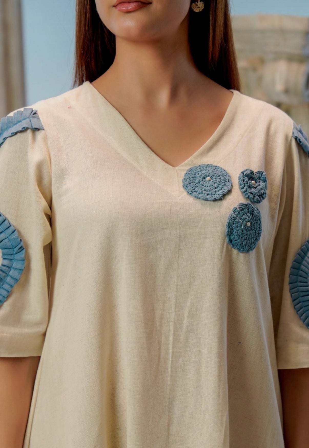Coastal Appliqué Detail Cotton Dress