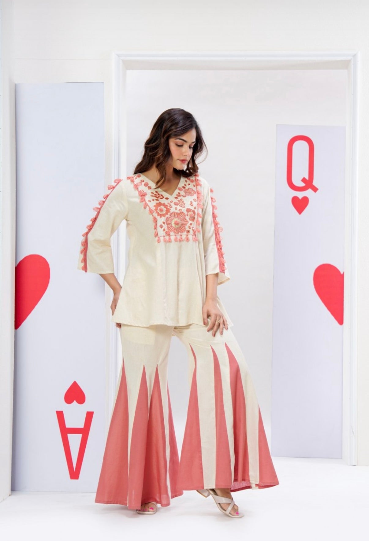 Peach Grace Embroidered Cotton Co-ord Set