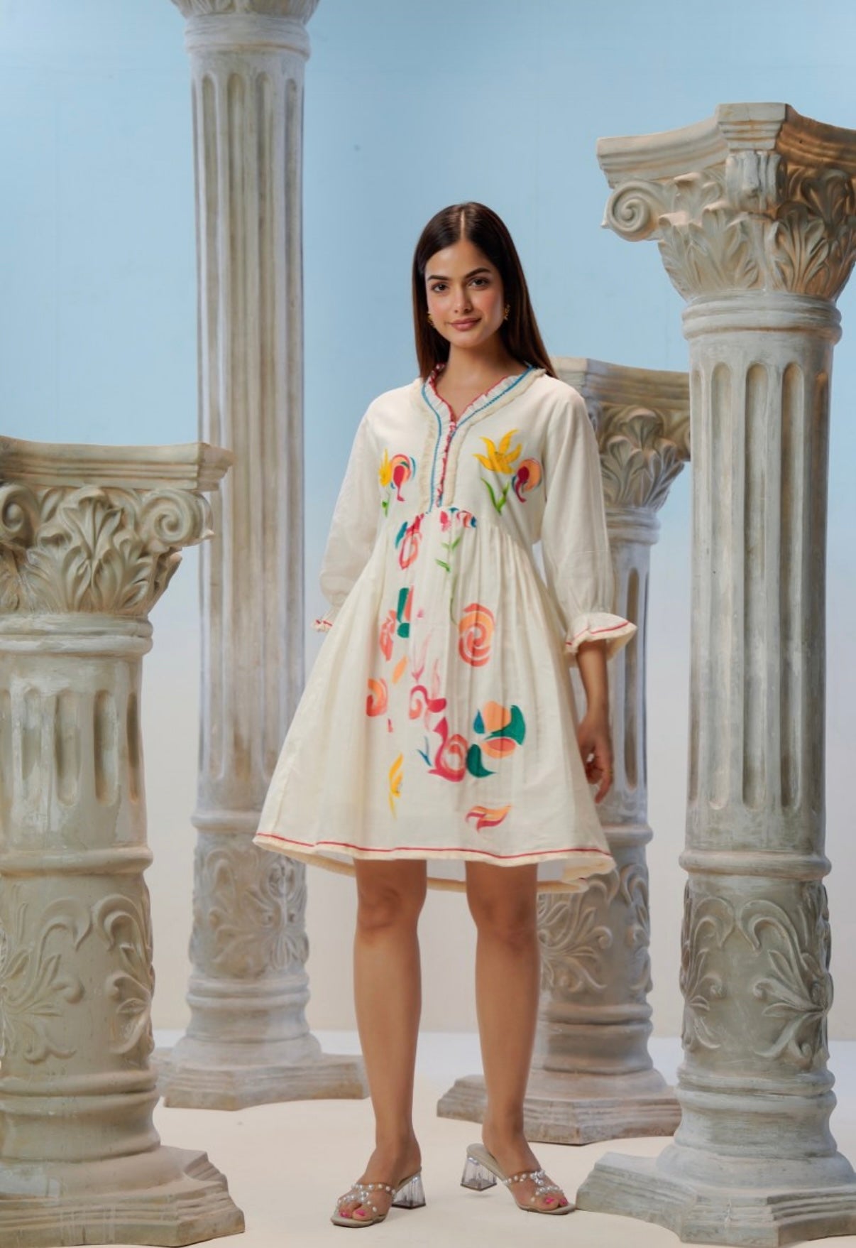 Rangriti Handpainted Ivory Cotton Dress