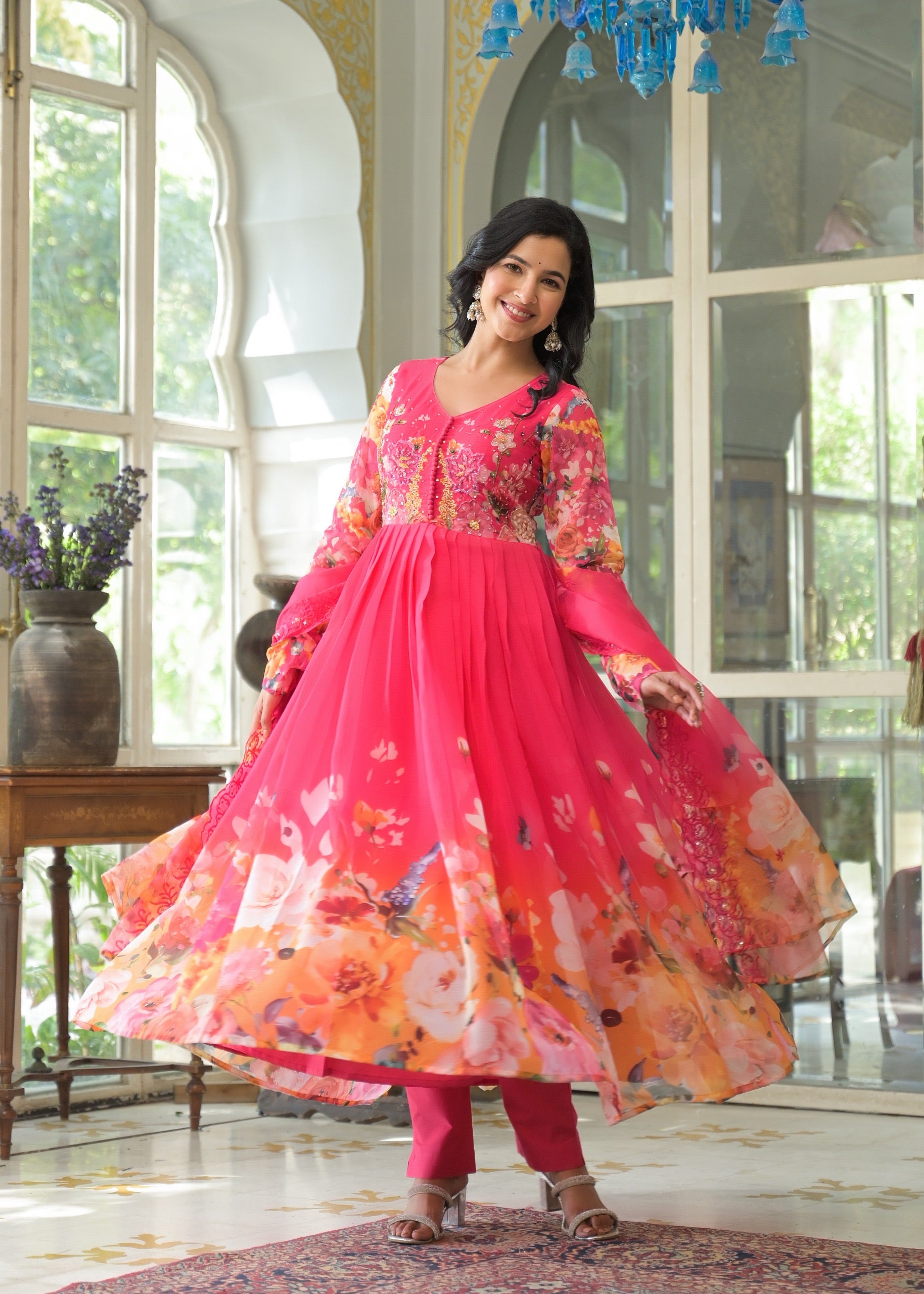 Rani Ombre Floral Embroidered Anarkali Suit Set