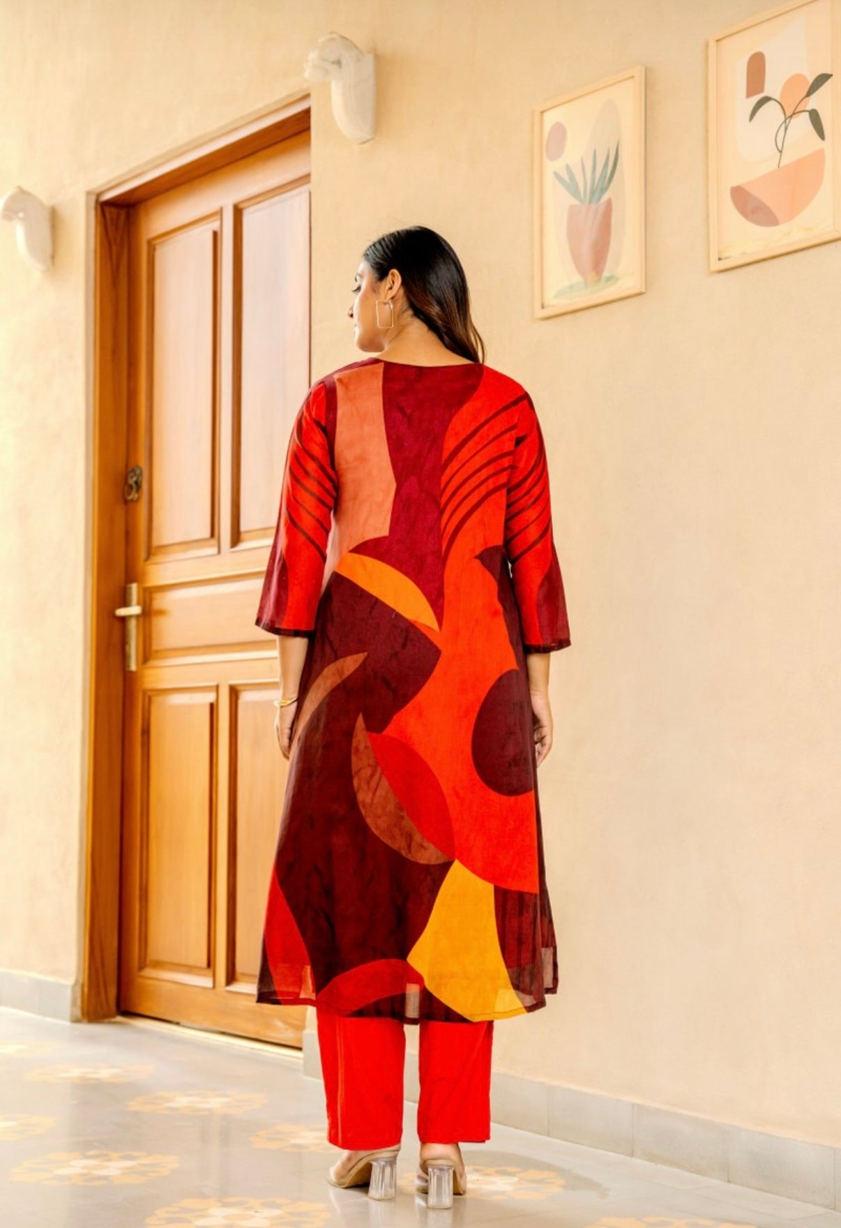 Crimson Ember Printed Cotton Kurta Set