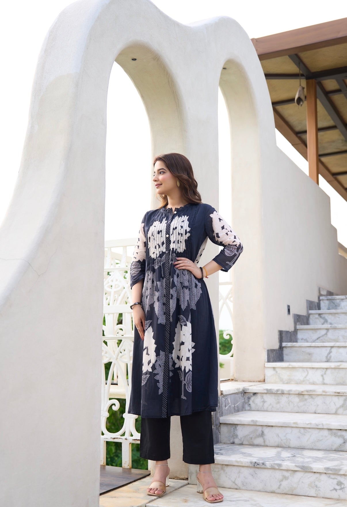 Midnight Bloom Mal Cotton Kurta Set