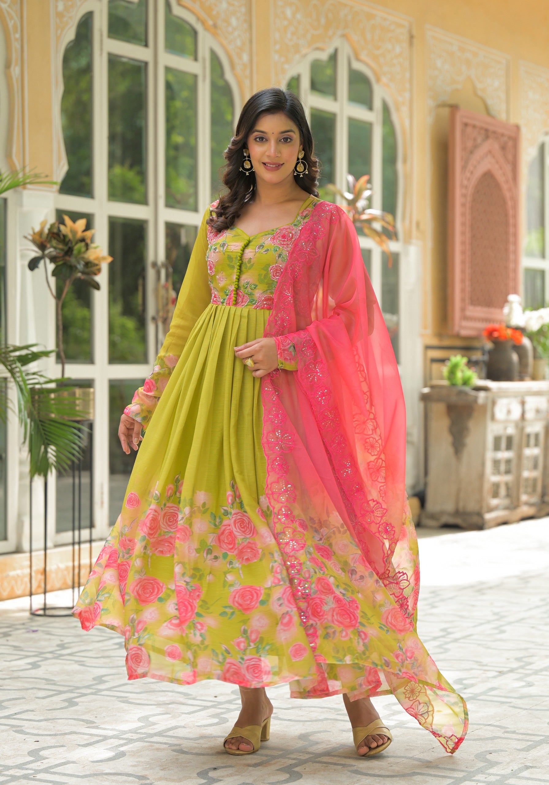 Floral Dahabi Anarkali Suit Set