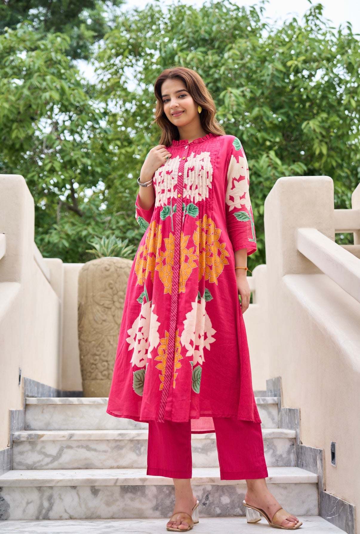 Rose Pink Bloom Mul Cotton Kurta Set