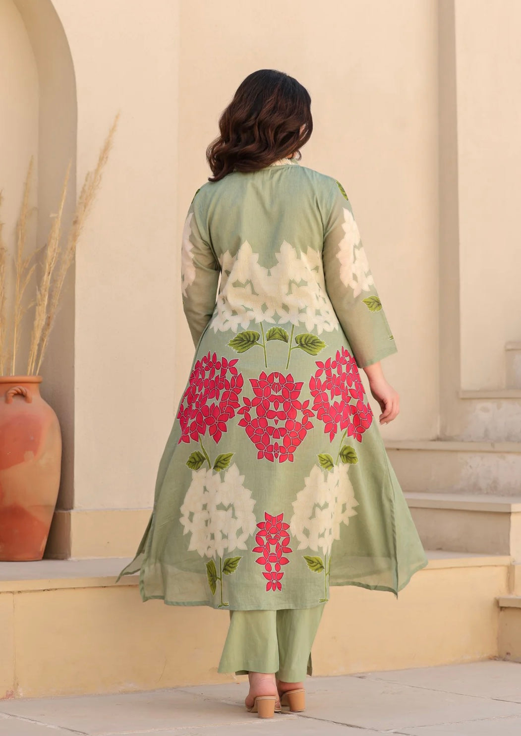 Sage Green Floral Printed Mal Cotton Kurta Set For Women – Light weight Summer Ethnic Wear