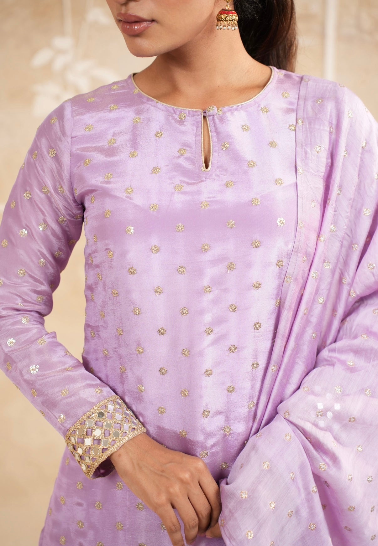 Levender Glow Mirror Embellished Kurta Set
