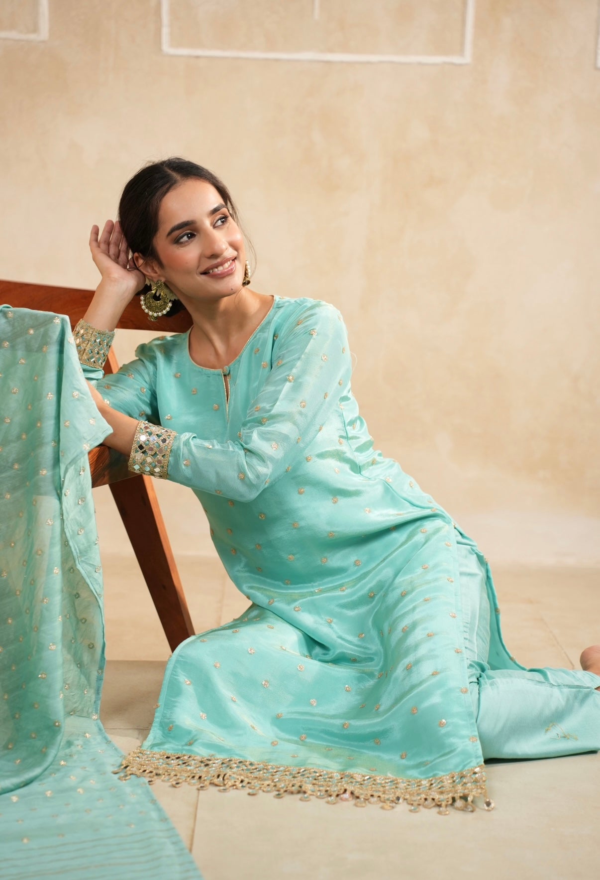 Aqua Radiance Mirror Embellished Kurta Set
