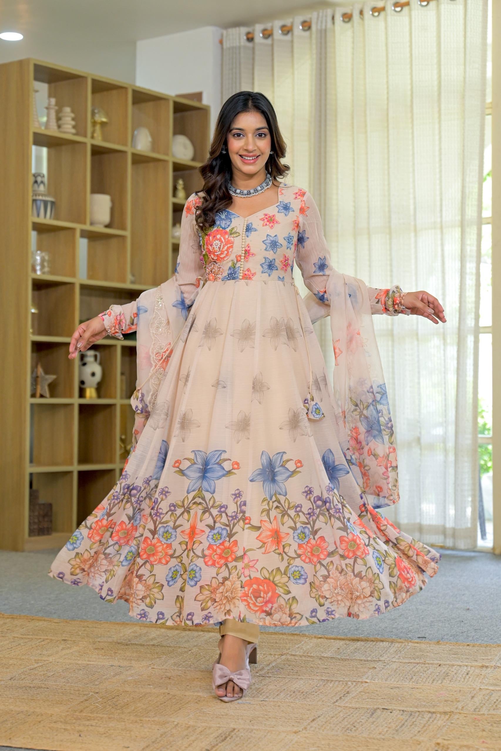 Flower Fairy Ombre Embroidered Anarkali Suit Set