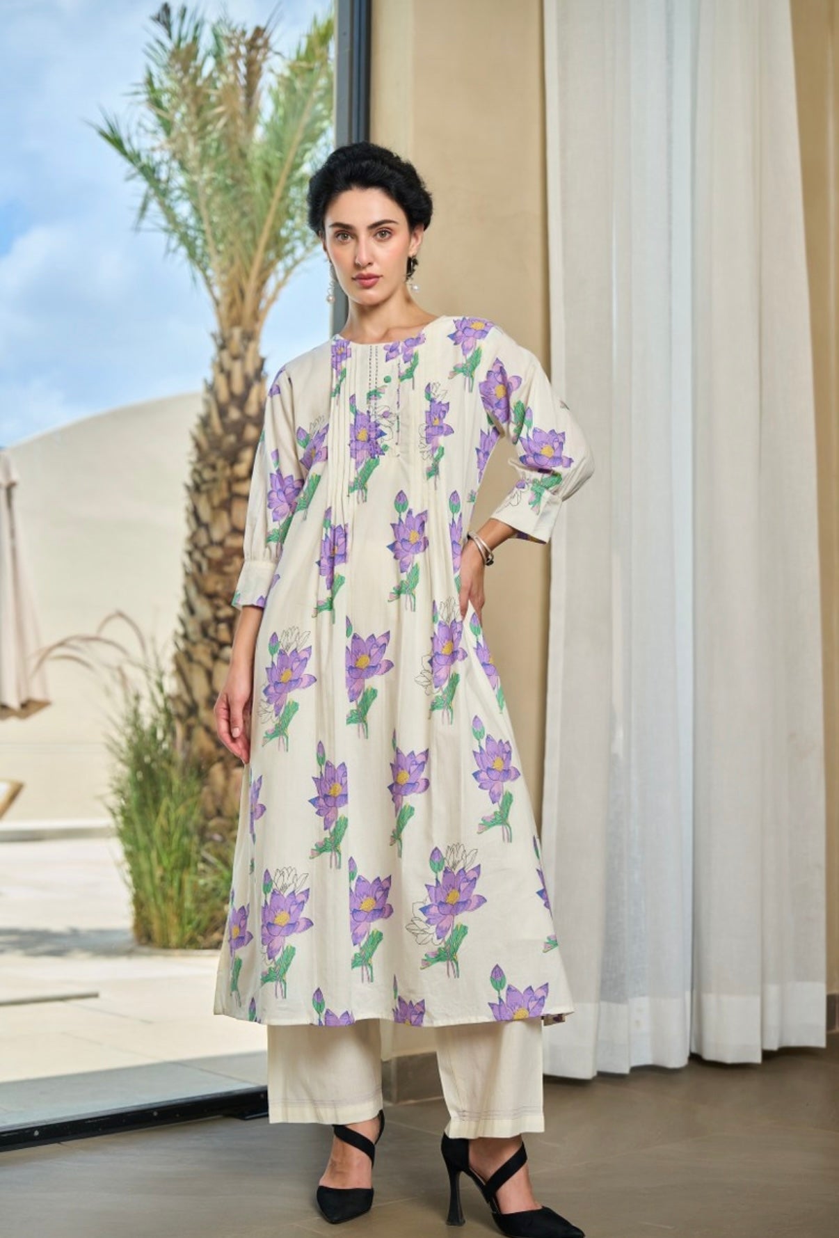 Lavender Lotus Grace Cotton Kurta Set