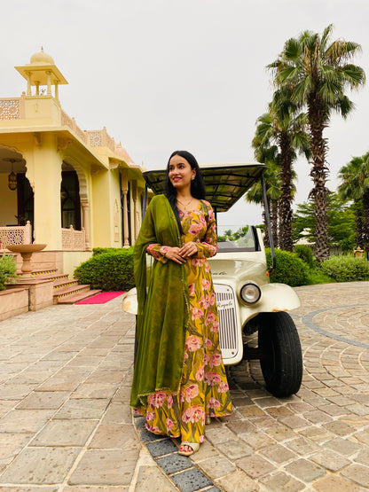 Floral Anarkali suit set- Hand Weaved