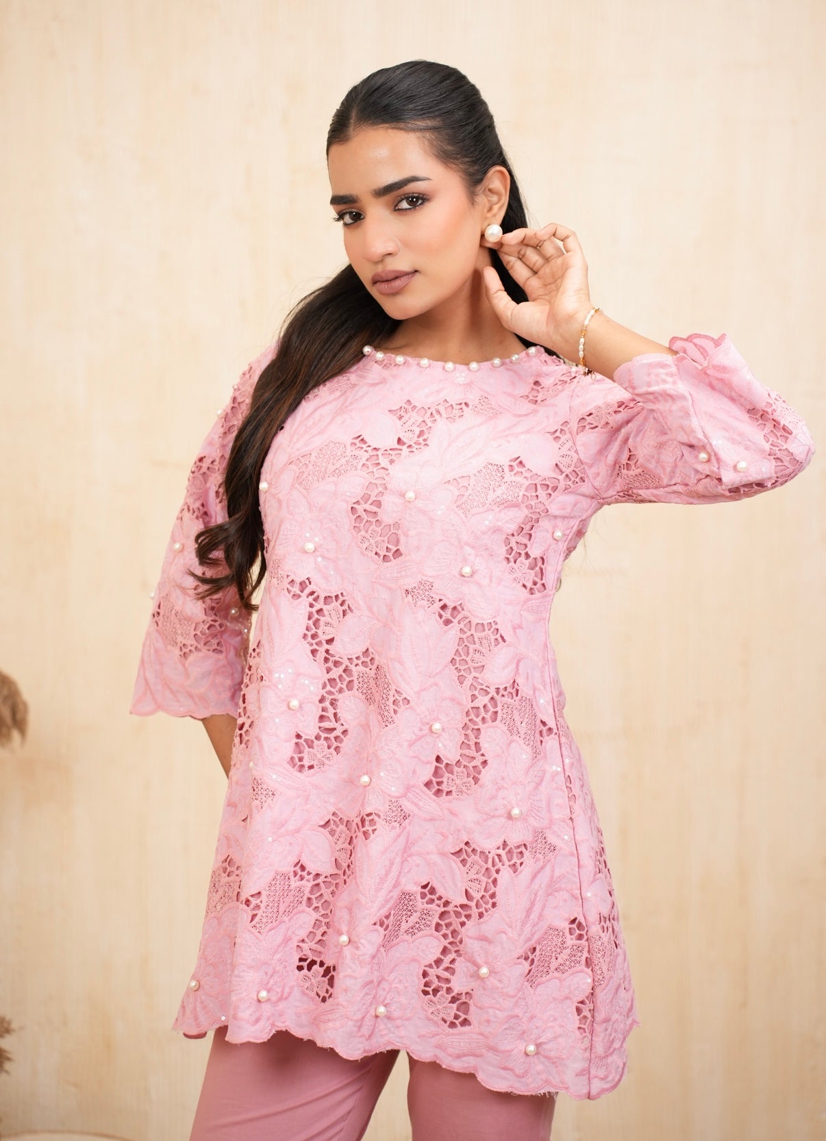 Roseate Charm Cotton Cutwork Embroidered Co-ord Set