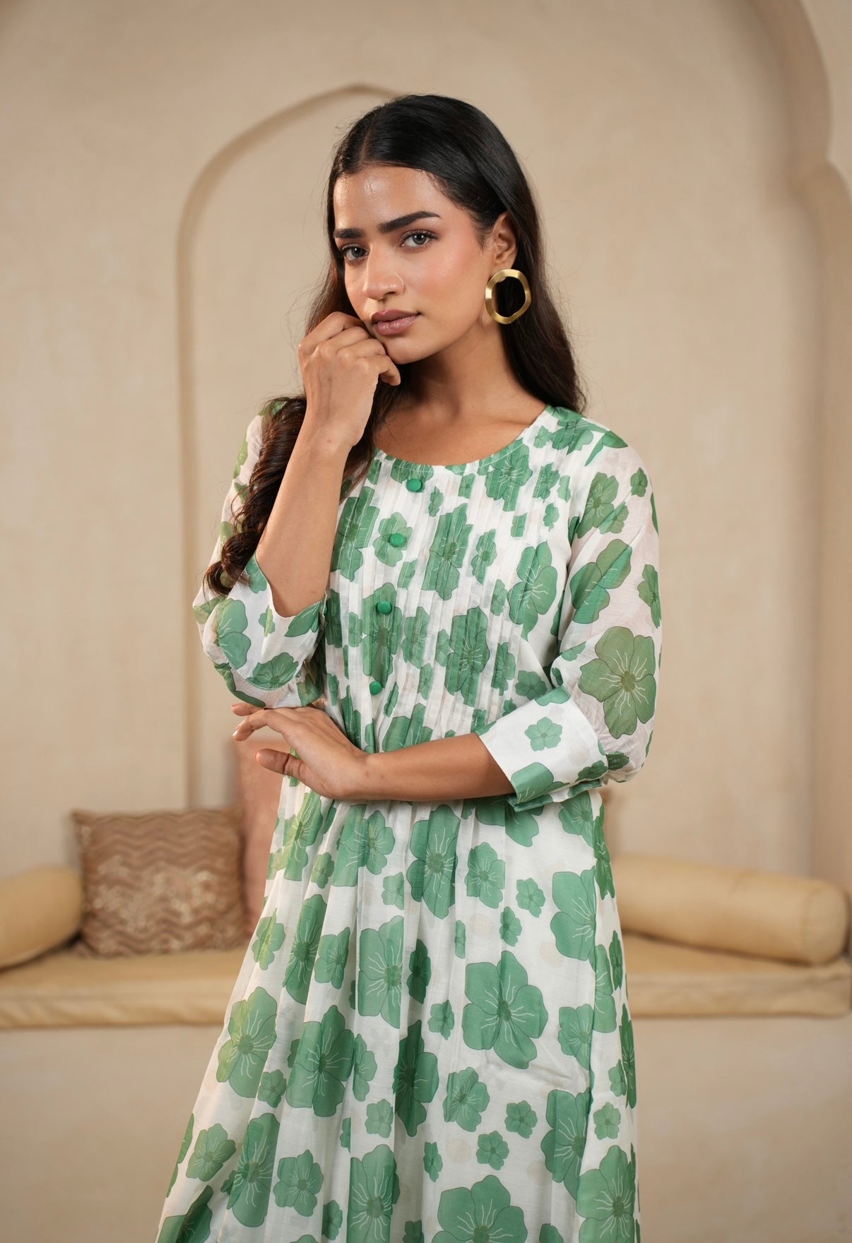 Green Petal Charm Mal Chanderi Kurta Set