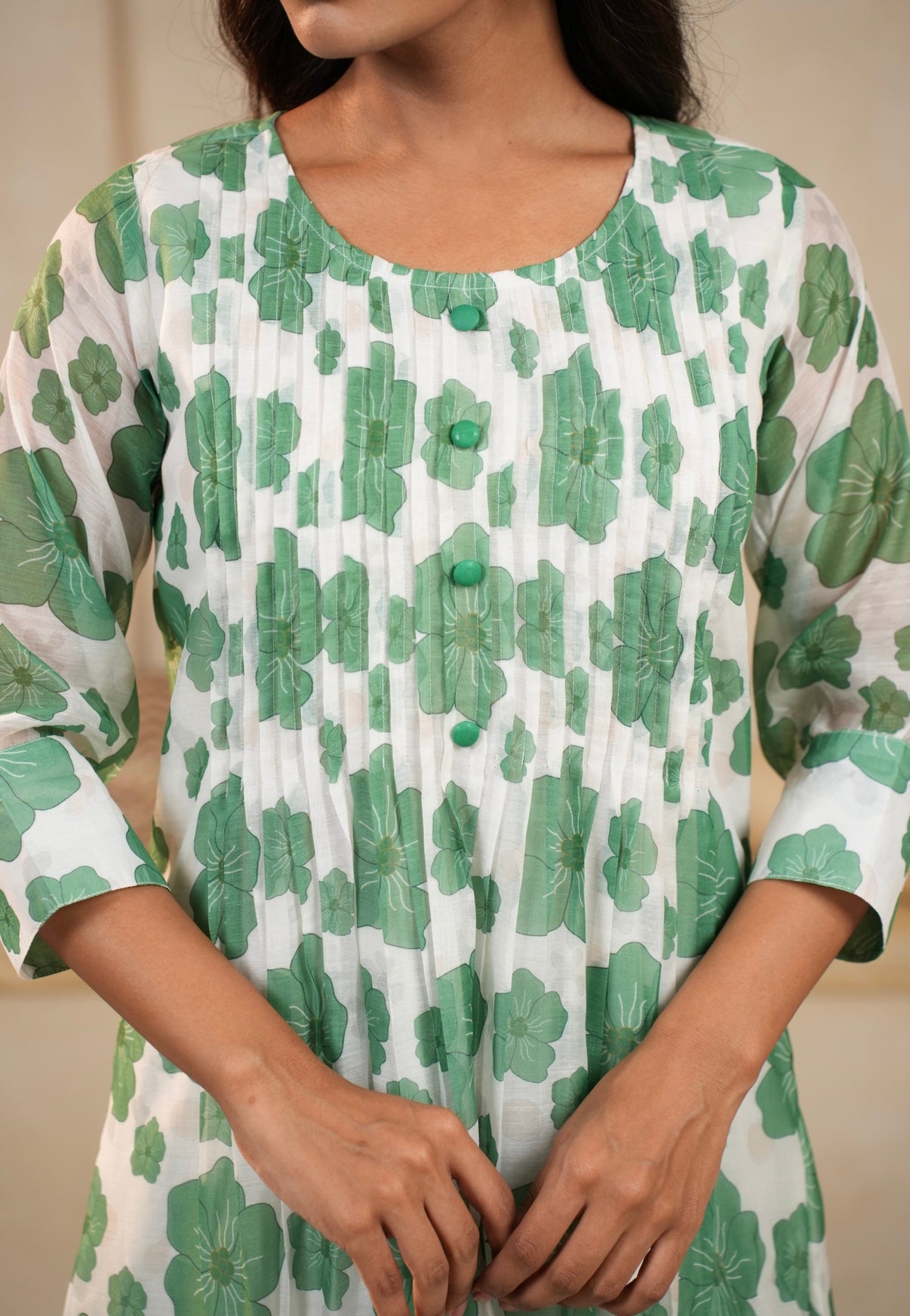 Green Petal Charm Mal Chanderi Kurta Set