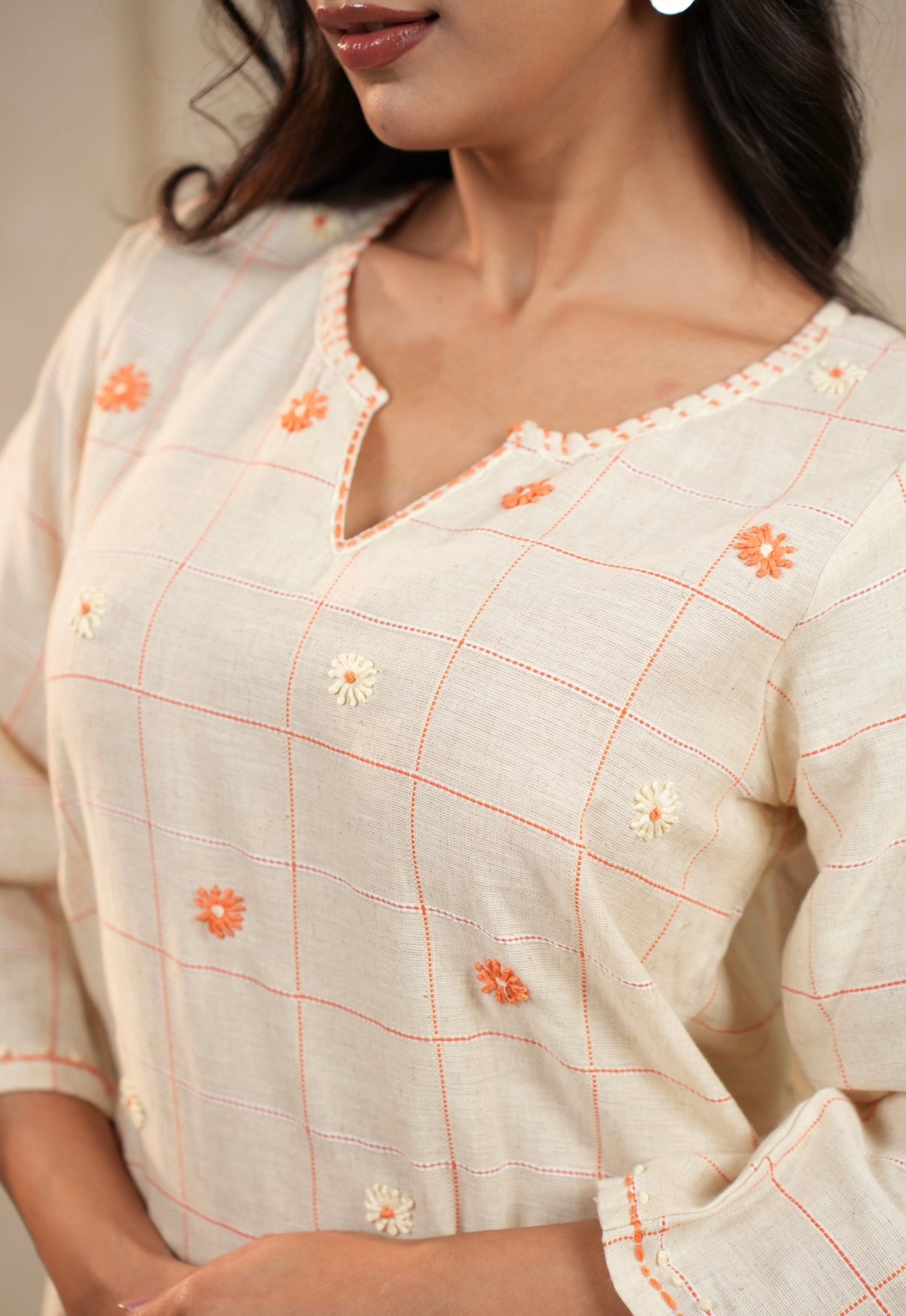 Cream Blossom Hand-Embroidered Cotton Co-ord Set