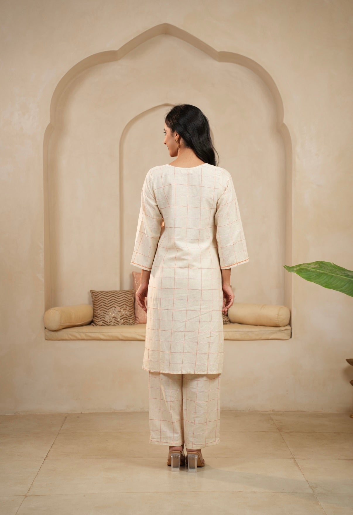 Cream Blossom Hand-Embroidered Cotton Co-ord Set