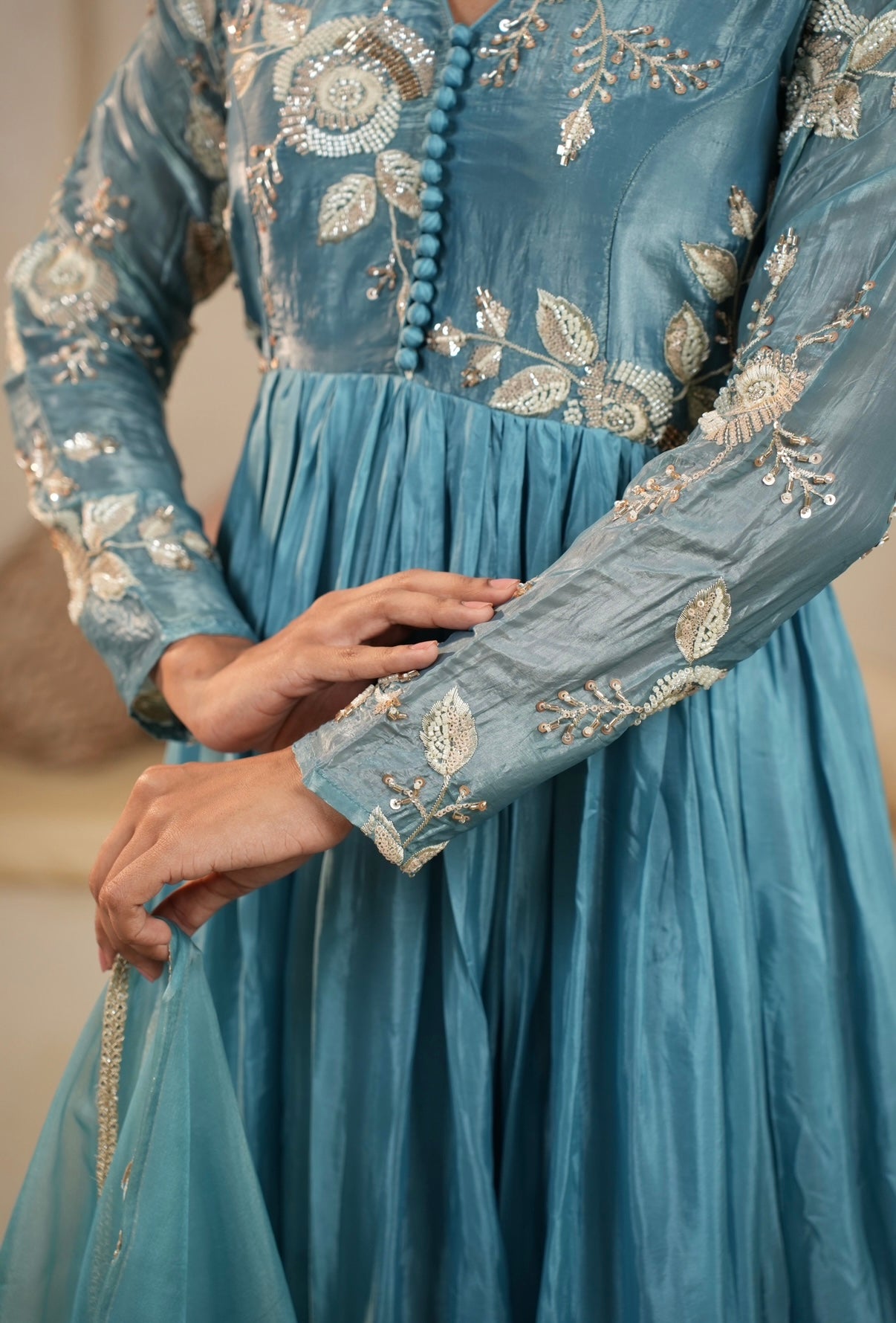 Teal Bloom Embroidered Anarkali Set