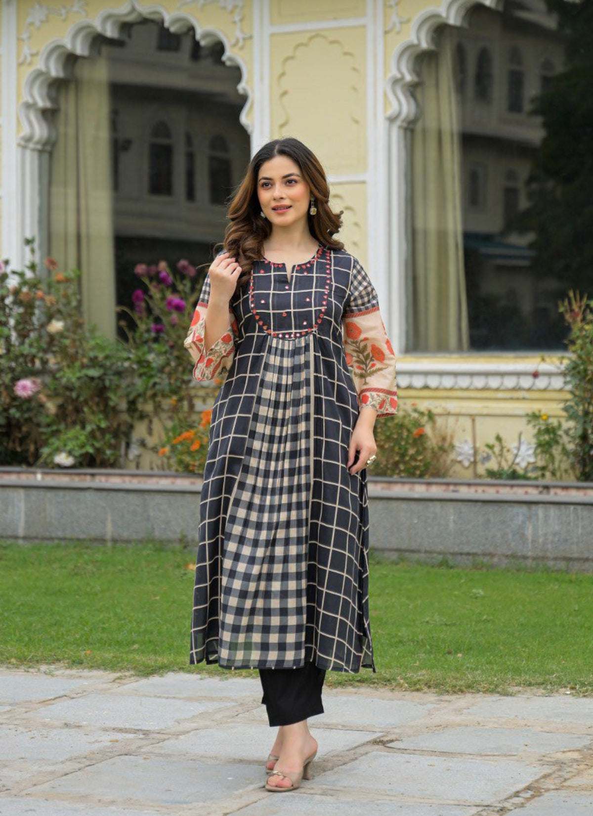 Midnight noir grid kurta set