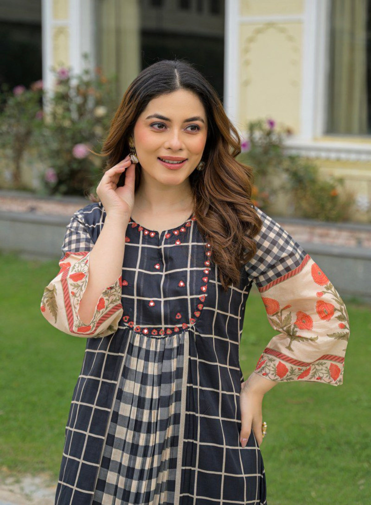 Midnight noir grid kurta set