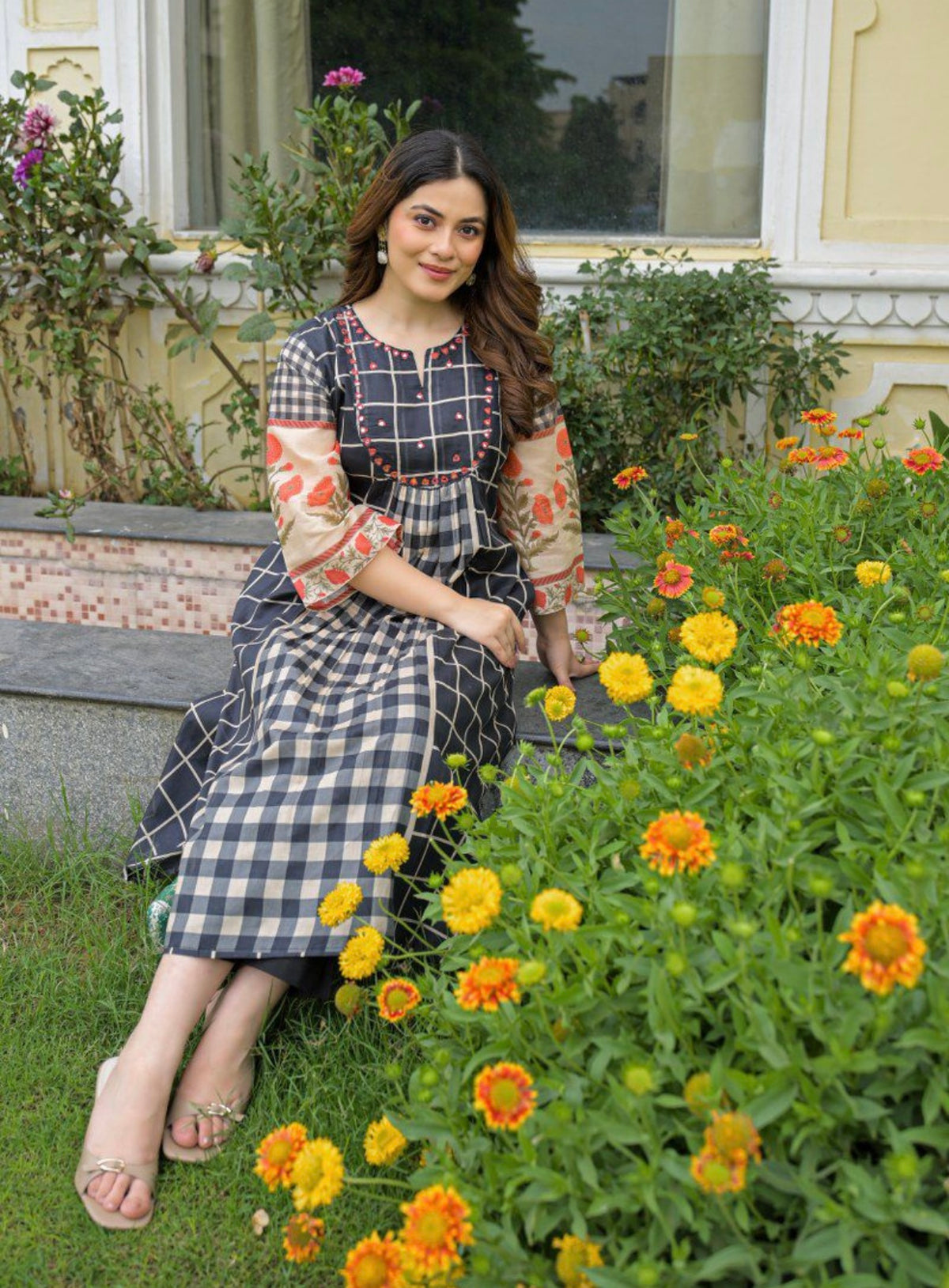 Midnight noir grid kurta set