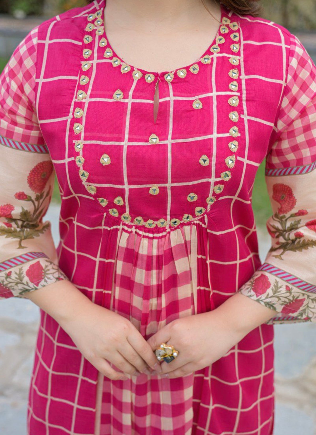Fuchsia gulabi grid kurta set