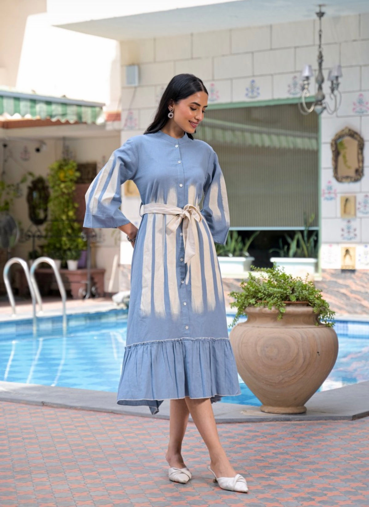 Serene sky ruffle midi dress