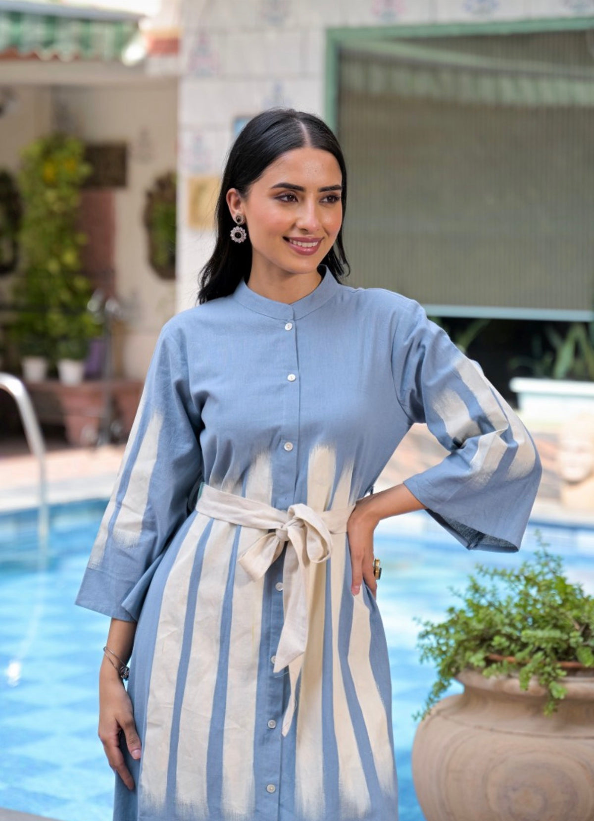 Serene sky ruffle midi dress