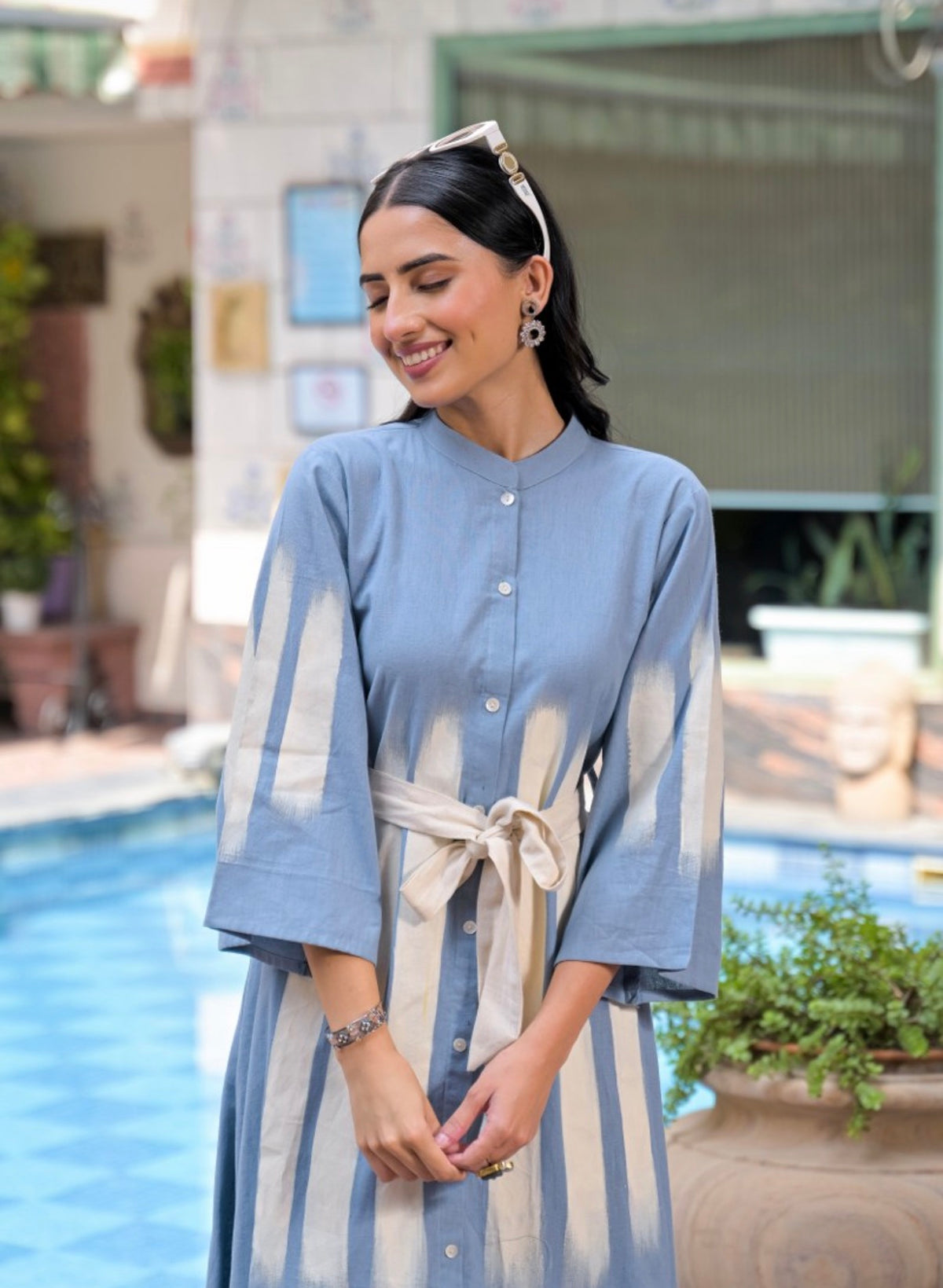 Serene sky ruffle midi dress